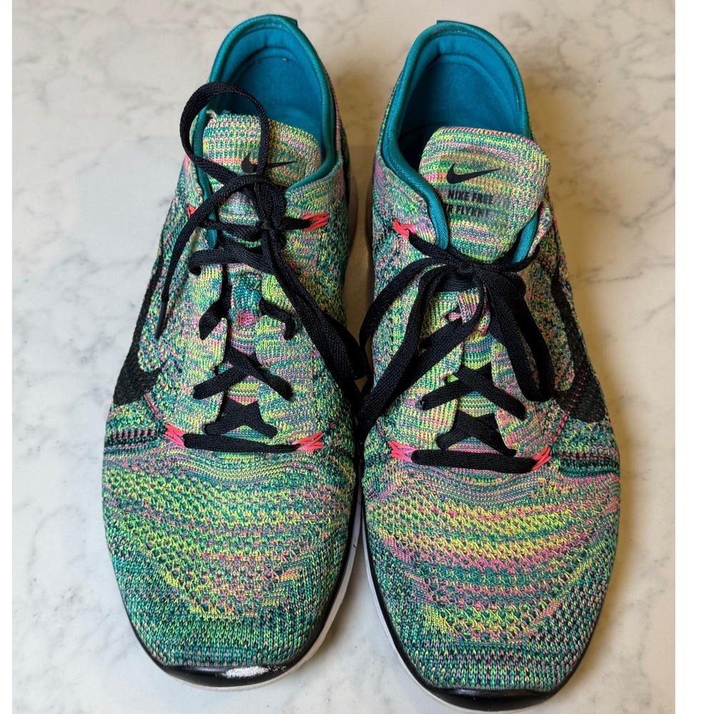 Nike Free 5.0 Flyknit Womens Multicolor Running Shoes 718785-300 Size 10